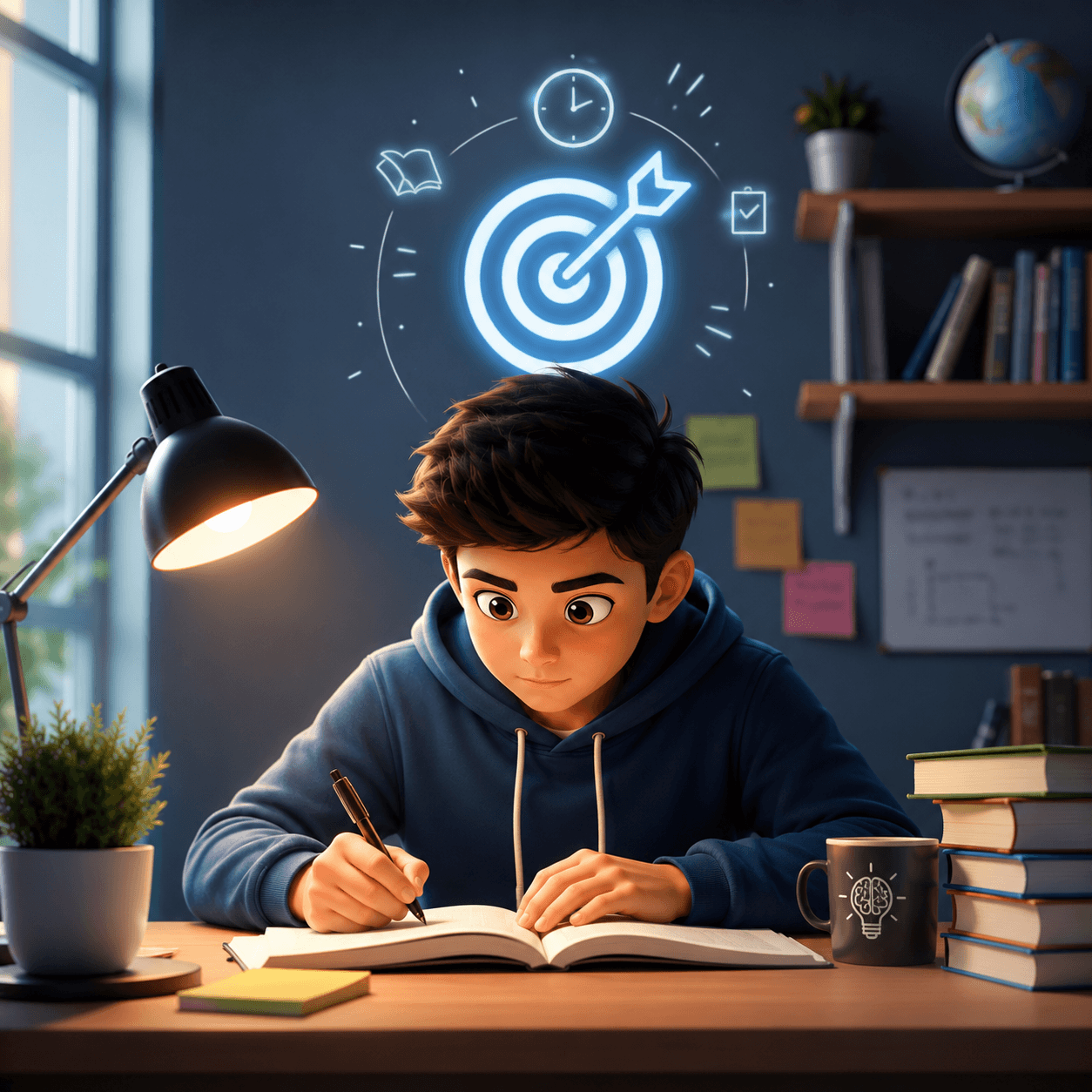 Student focused on online class with laptop and headphones