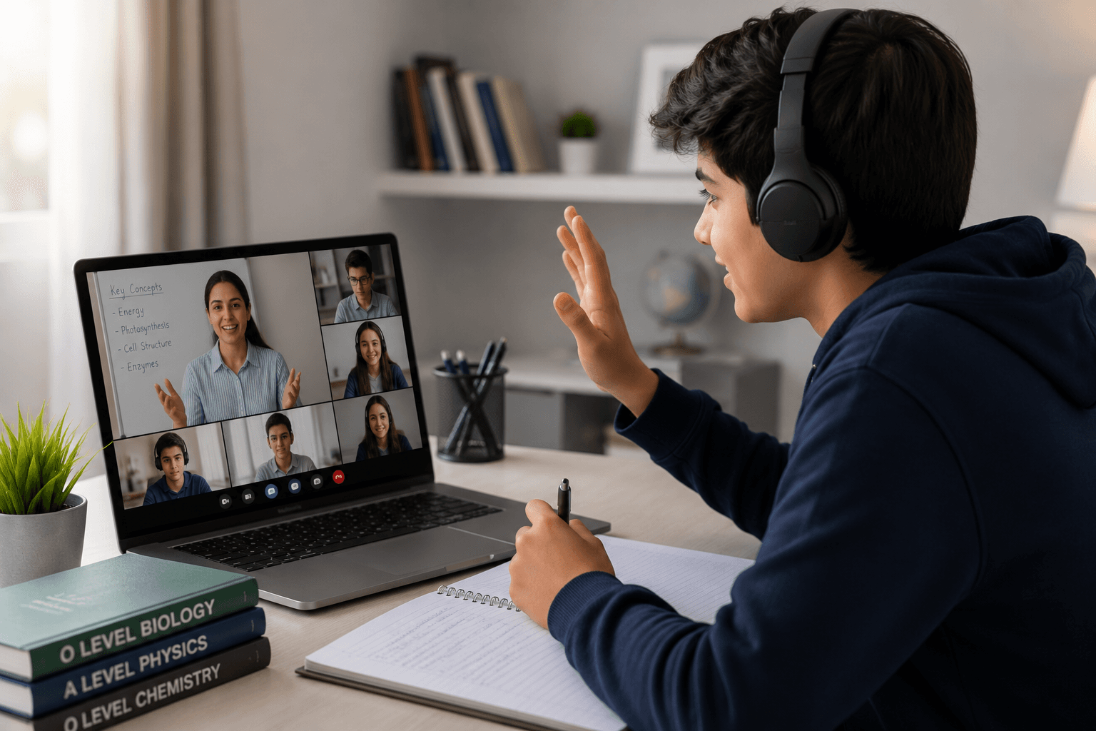 Live interactive online session with teacher and students
