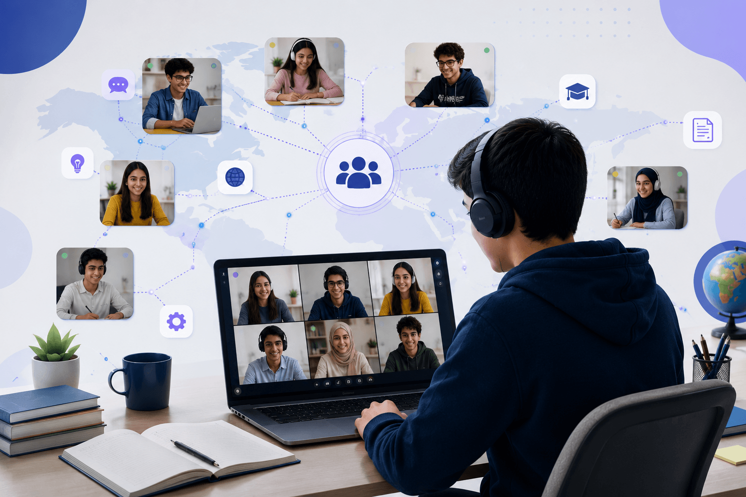 Students collaborating together in an online learning group